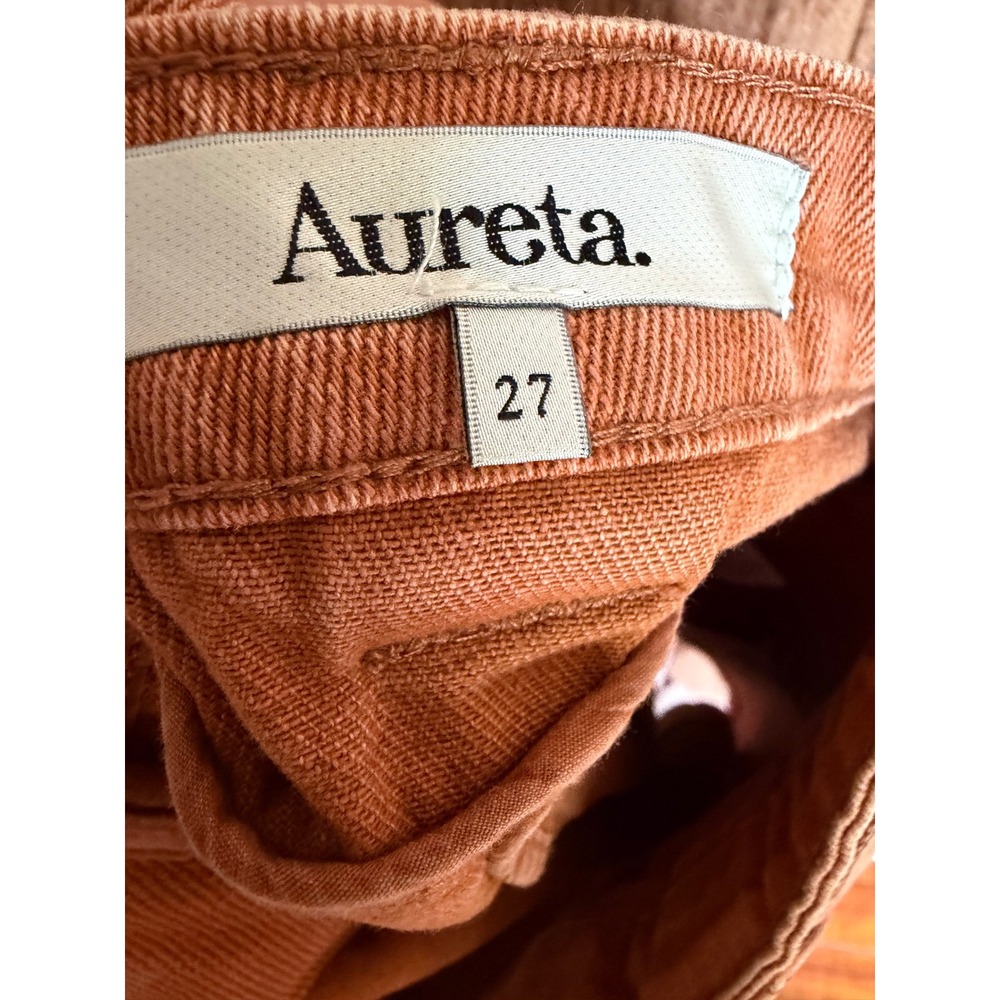 Aureta Belted Mini Skirt Rust Orange Denim Utility Cotton Casual Chic Size 27 - Picture 3 of 5